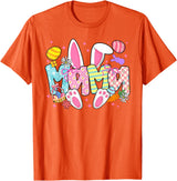 Easter Mama Bunny Ears Coquette Bow Easter Rabbit Mom Women T-Shirt in Orange