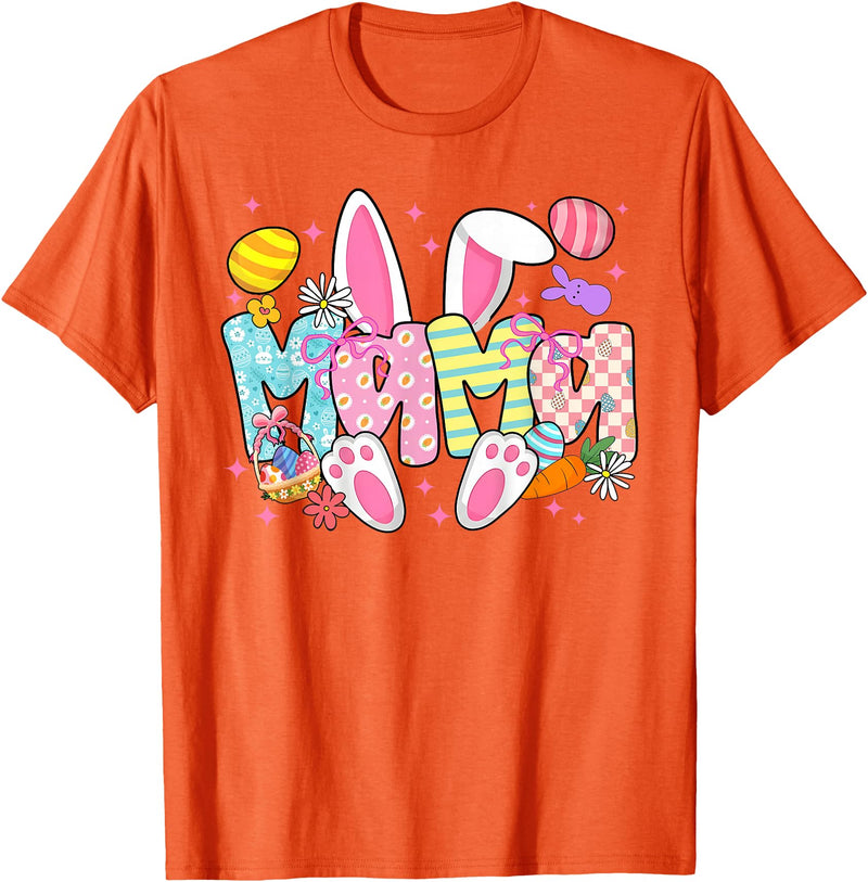 Easter Mama Bunny Ears Coquette Bow Easter Rabbit Mom Women T-Shirt in Orange