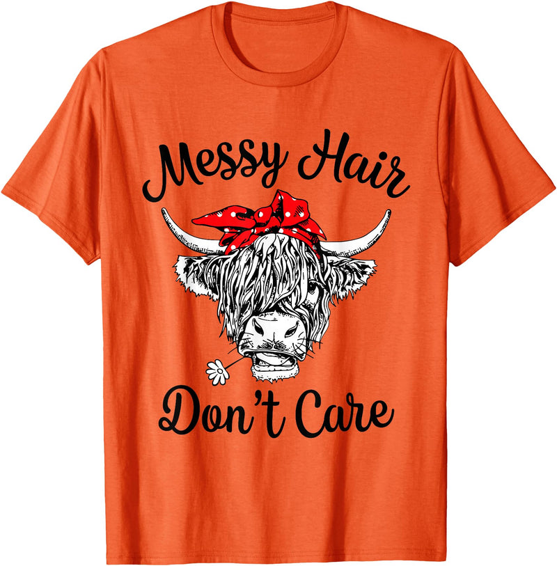 Highland Cow Cattle Bandana Messy Hair Women Girls Scottish Highland Cow Cattle Bandana Messy Hair Don't Care T-Shirt -