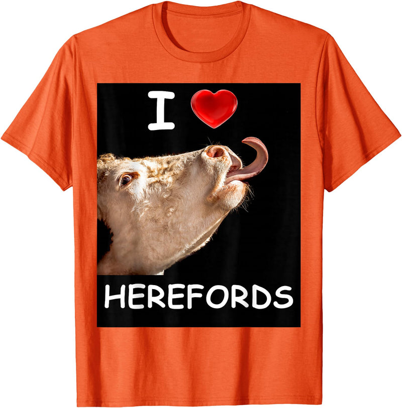 WhiteHorseDepot I Love Herefords with Cow Tongue T-Shirt - Orange