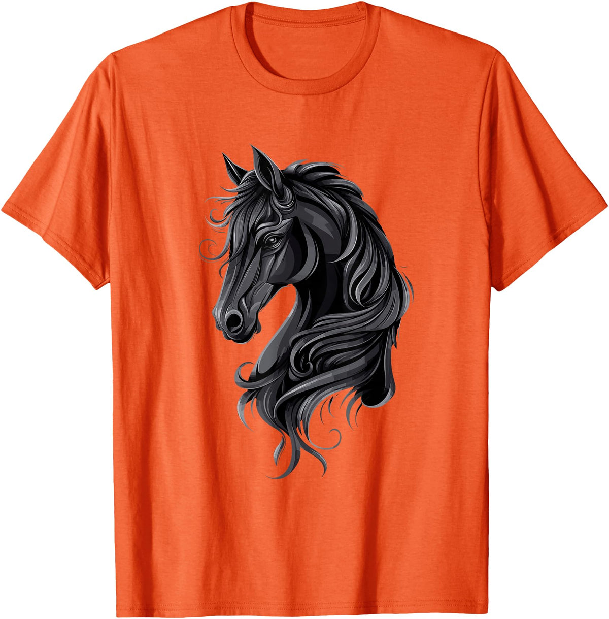 Artful Horse Designs Black Horse Portrait – Friesian Horse T-Shirt - Orange