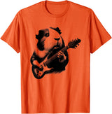 Electric Guitar Guinea Pig Co. Guinea Pig Playing Electric Guitar Rock Star Guitarist T-Shirt - Orange
