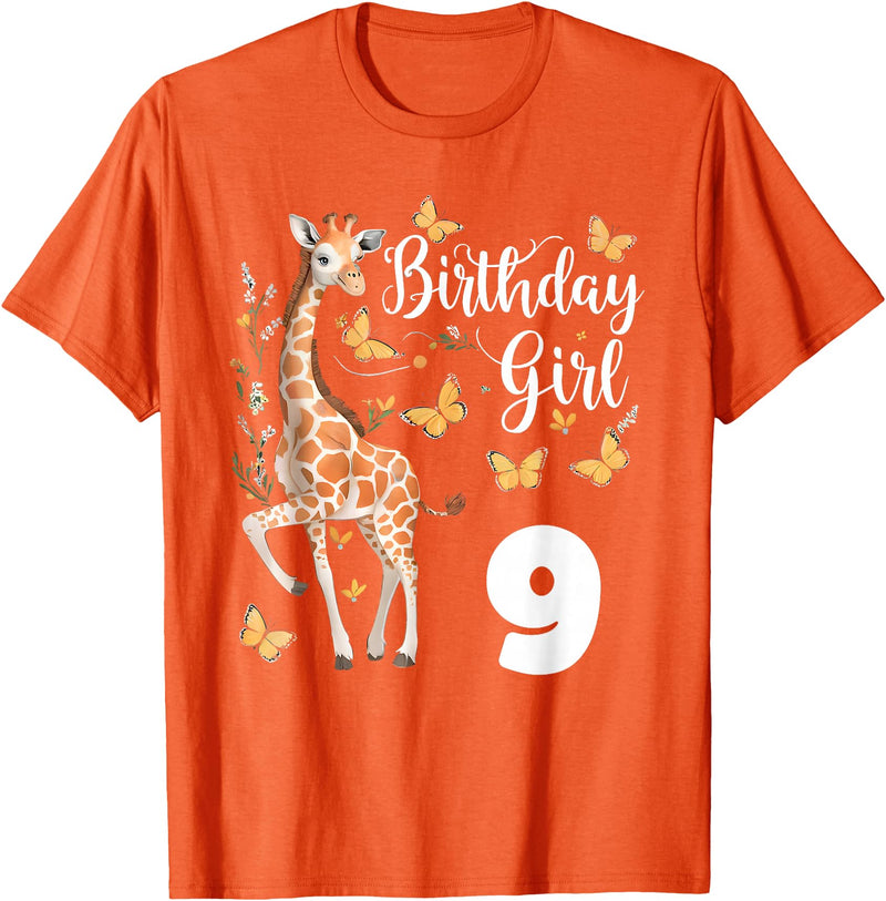 Giraffe Birthday Party by LazyPanda Giraffe 9th Birthday Girl 9 Years Old Giraffe Lover T-Shirt - Orange