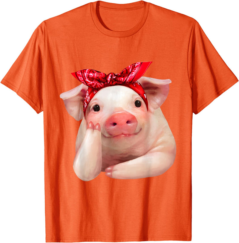 Fabulous Farm Animals Shirts Red Bandanna Pig Funny I Love Piggy T Shirt T-Shirt - Orange