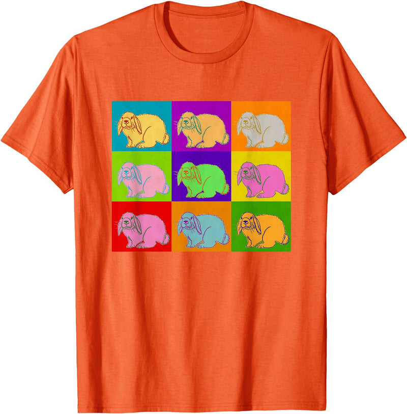 Lop Rabbit Popart Holland French Mini Rabbits Retro Bunny T-Shirt in Orange