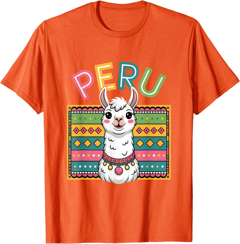 Peru Flag Peruvian Roots Peru Llama Peruvian Roots Peru Heritage T-Shirt - Orange