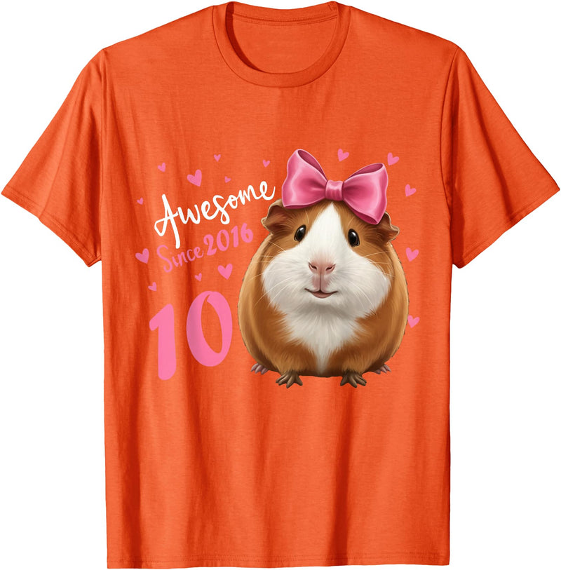 Funny Guinea Pig Birthday Party Girls 10 Years Old Guinea Pig Birthday for Girls 10th Bday T-Shirt - Orange