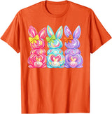 Easter Cute Bunny Coquette Bow Tie Dye Rabbit Women Girl Kid T-Shirt in Orange