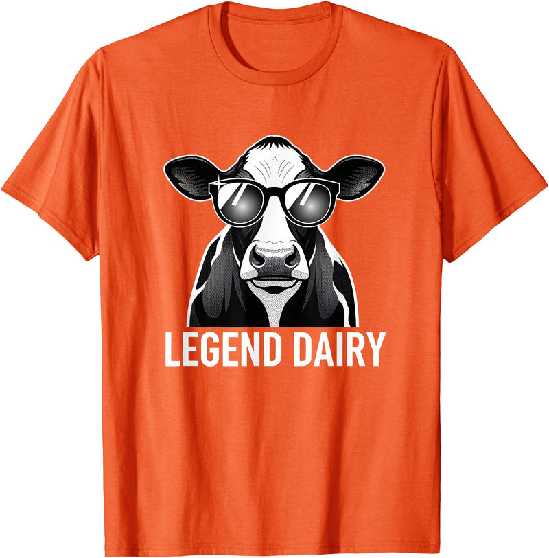 Farmstead Legends Legend Dairy, Cool Cow with Sunglasses T-Shirt - Orange