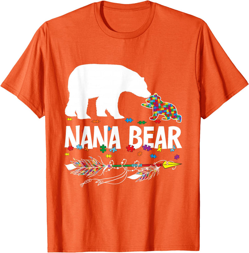 Nana Bear Autism Family Shirt Cute Nana Bear Autism Awareness Shirt Autistic Family T-Shirt - Orange