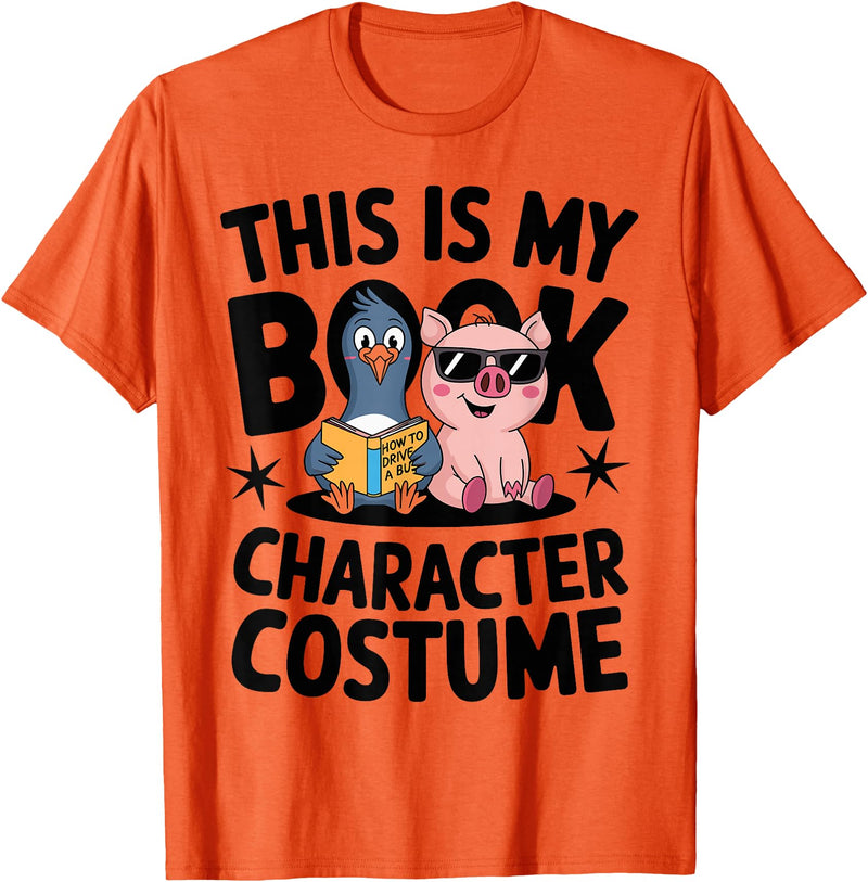 Book Character Fun Costumes This is My Book Character Costume Penguin Pig T-Shirt - Orange