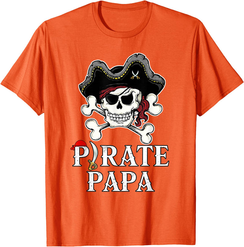 Pirate Family Matching T-Shirts Pirate Papa Costume Jolly Roger Crossbones Funny Pirate Dad T-Shirt - Orange
