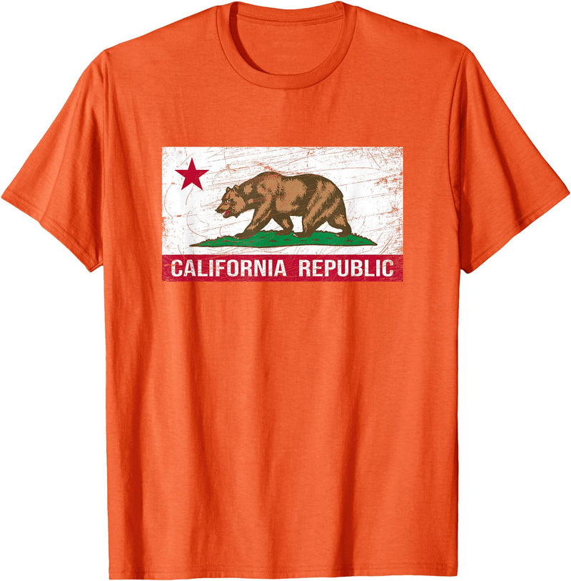 Graphic Club Inc. California Republic Flag - CA - Distressed Design - Classic T-Shirt - Orange