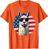 Funny Llama Alpaca Animal Lover Gifts Clothing Llama Alpaca American Flag USA Patriotic T-Shirt - Orange
