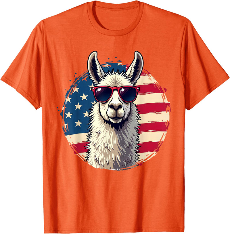 Funny Llama Alpaca Animal Lover Gifts Clothing Llama Alpaca American Flag USA Patriotic T-Shirt - Orange