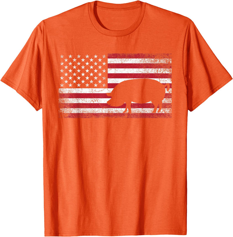 Pig Hog Farm Farmer 4th of July Shirt American Flag America T-Shirt - Orange