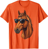 Cowboy Cowgirl Sunglasses Equestrian Rider Girl Horse Sunglasses Horse Riding T-Shirt - Orange