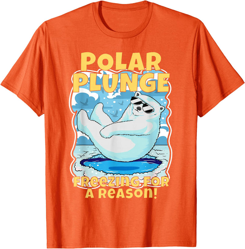 Ice Cold New Years Arctic Iceberg Freeze Swim Team Polar Plunge Freezing For A Reason! Cool Polar Bear Swimming T-Shirt - Orange