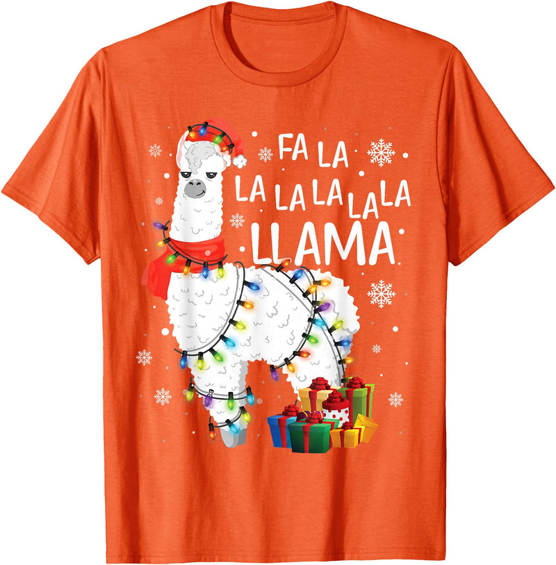 Funny Fa La La Llama Christmas Shirt FA La La Llama Christmas Funny Lllama Lover Xmas Pajamas T-Shirt - Orange