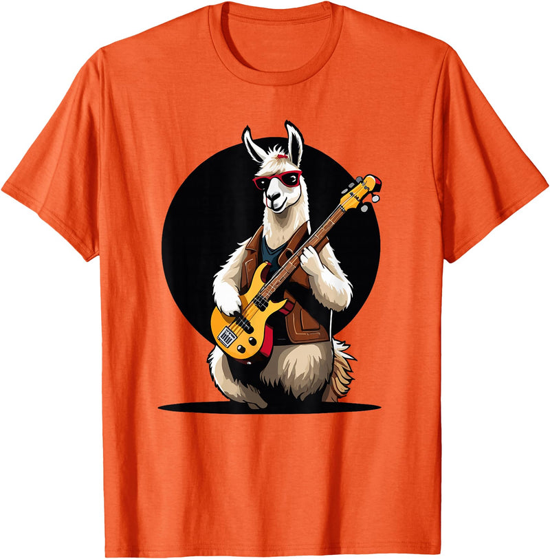 Music Lovers Alpaca Llama playing Guitar Llama playing Electric Guitar, Llama Guitarist T-Shirt - Orange