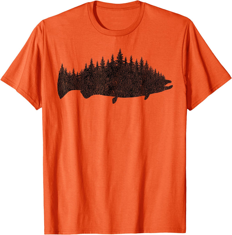 Salmon Fishing Apparel Co. King Salmon Forest Silhouette Pacific Northwest Chinook T-Shirt - Orange
