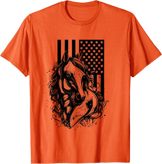 BASBO American Flag Horseback Riding Apparel - Horse T-Shirt - Orange
