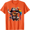 Funny Pirate Highland Cow Apparel Pirate Highland Cow with Colorful Parrot T-Shirt - Orange