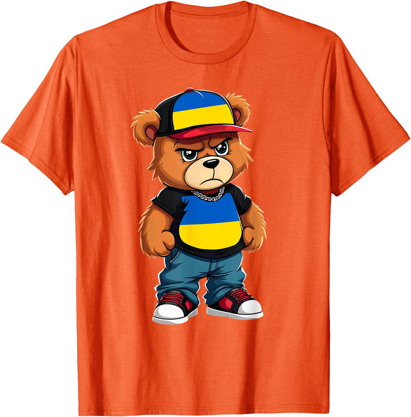 Ukrainian Teddy Bear Breakdance Rapper Ukrainian Flag Teddy Bear Ukraine Hip Hop T-Shirt - Orange