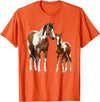 Horse Lover Shirts by CSForest Beautiful Brown Pinto Bay Paint Horse Mare & Foal T-Shirt - Orange