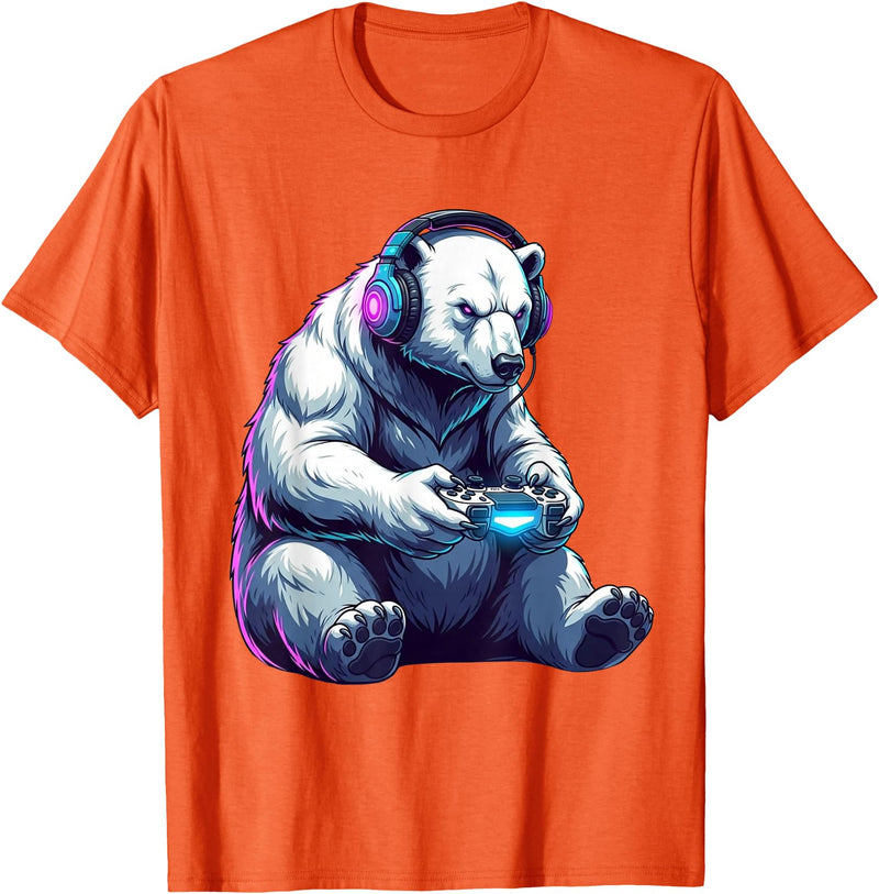 Funny Graphic Gamers tee Polar Bear Funny Video Games Polar Bear T-Shirt - Orange
