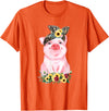Pig Leopard Headband Flower Tees Pig With Leopard Headband Flower Cute Pig Lover T-Shirt - Orange