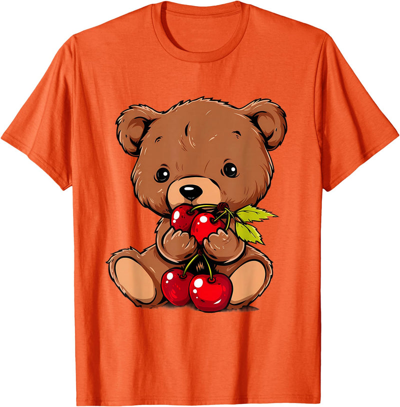 Cute Cherry Animals Cherry Bear Cute Bear Nature Cherry Fruit Artwork Wildlife T-Shirt - Orange