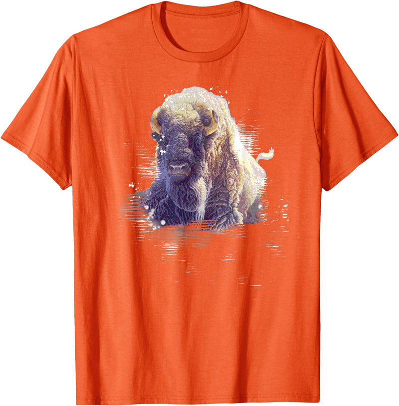 Rocky Mountain Wilderness designs Great Native American White Buffalo Sacred Spirit Animal T-Shirt - Orange