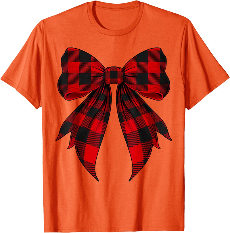 Buffalo Tartan Coquette Aesthetic Women Gifts Coquette Bow Red Black Buffalo Tartan Checkered Plaid T-Shirt - Orange