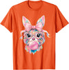 Funny Bunny Face Glasses Rabbit Coquette Bow Easter Trendy T-Shirt in Orange