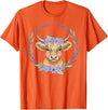 Unique Highland Cow Gifts Girls Cute Baby Highland Cow Design Purple Flowers Farm Toddler T-Shirt - Orange