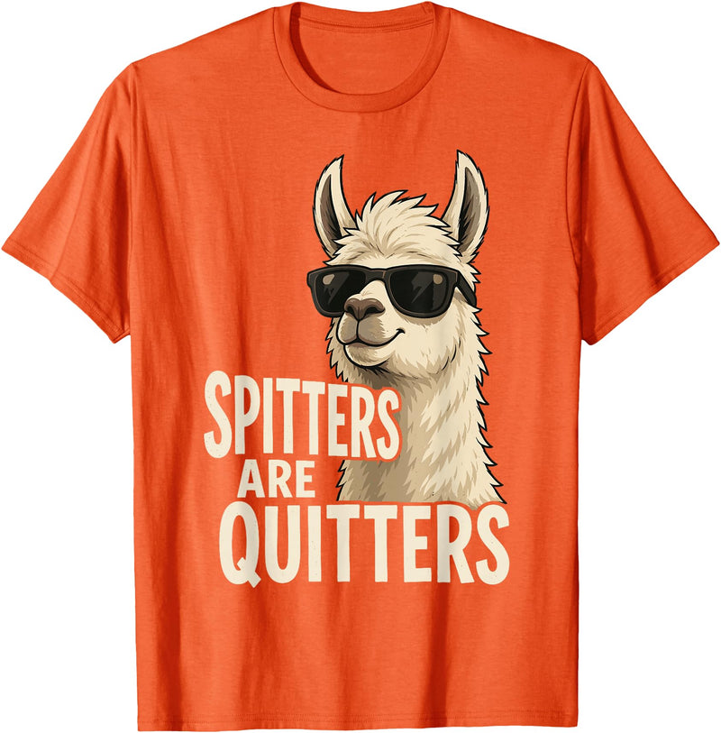 Inappropriate Funny Meme Tee Funny Llama Spitters are Quitters Adult Humor T-Shirt - Orange