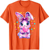 Cute Coquette Bow Tie Dye Rabbit Easter Bunny Girl Kids T-Shirt in Orange