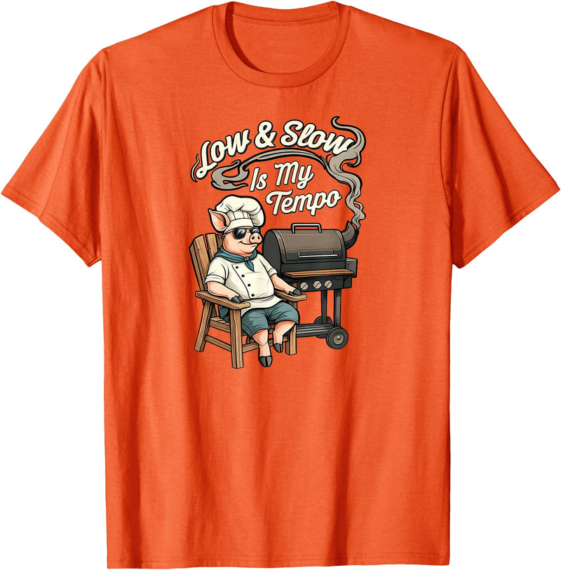 Pitmaster Pig Apparel Low & Slow Is My Tempo Pig BBQ Smoker T-Shirt - Orange