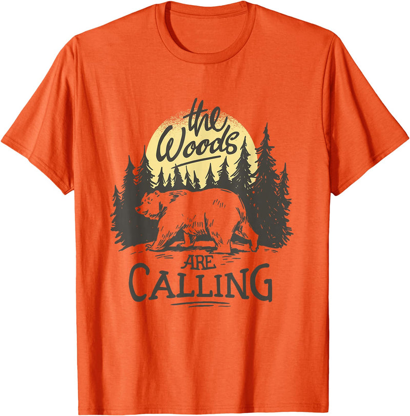 Funny Bear Themed Apparel & Accessories The Woods are Calling Cool Nature Bear Graphic T-Shirt - Orange