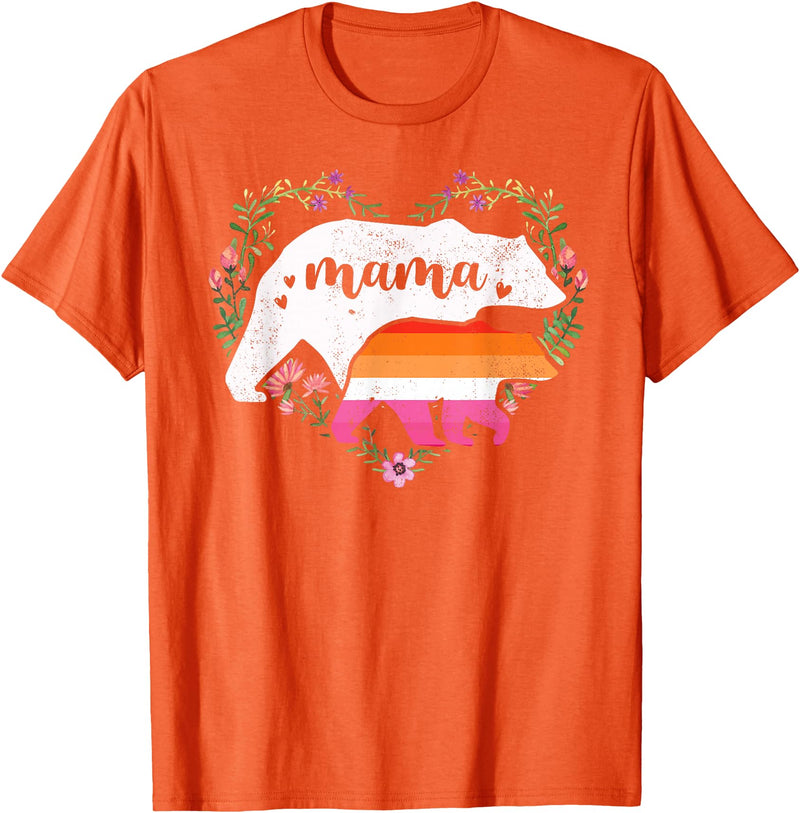 LGBT Lesbian Pride Shirts Mom Mama Bear for Moms LGBTQ Mama Bear Lesbian Pride Equal Rights Rainbow T-Shirt - Orange
