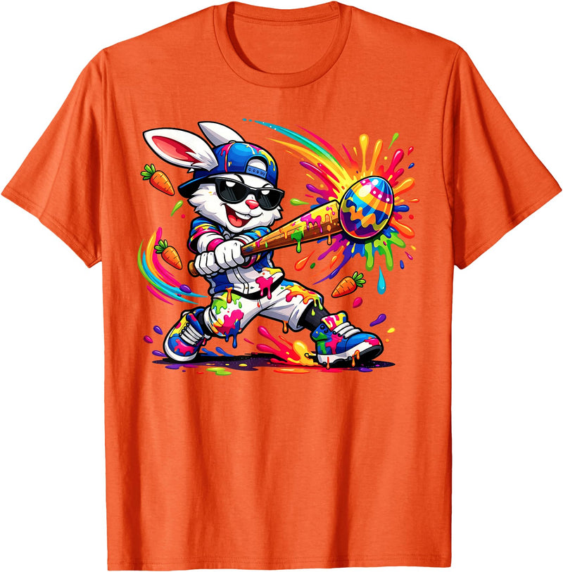 Funny Dripping Drip Rabbit Bunny Baseball Easter Men Boy Kid T-Shirt in Orange