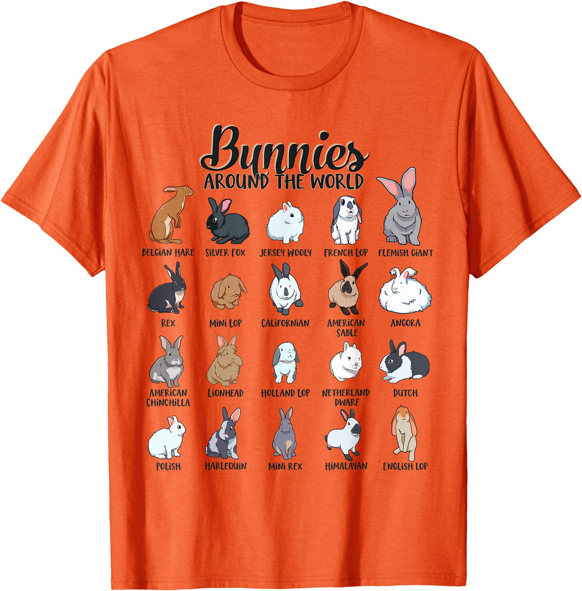 Rabbits in the World - Rabbit Breeds T-Shirt in Orange