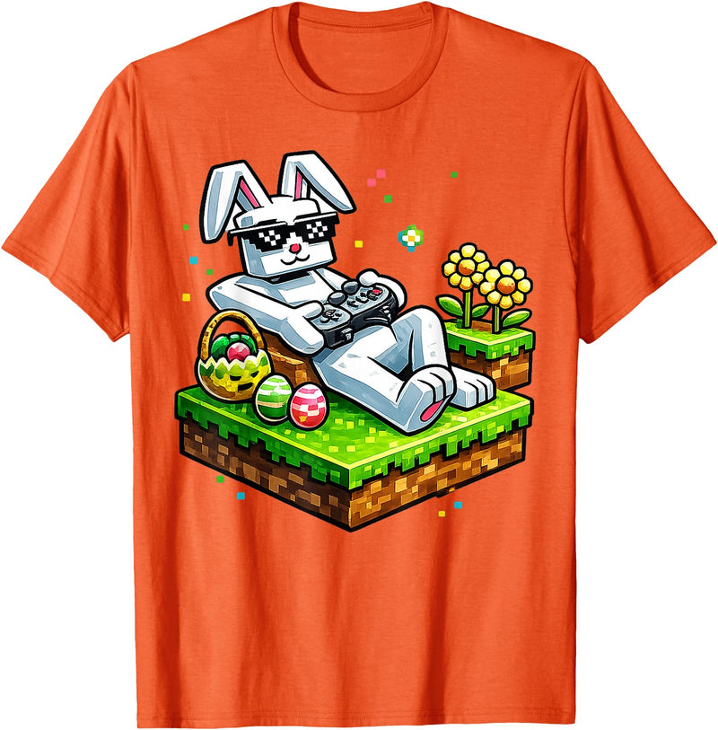 Bunny Happy Easter Day Egg Video Game Gift Men Boy Kid Gamer T-Shirt in Orange
