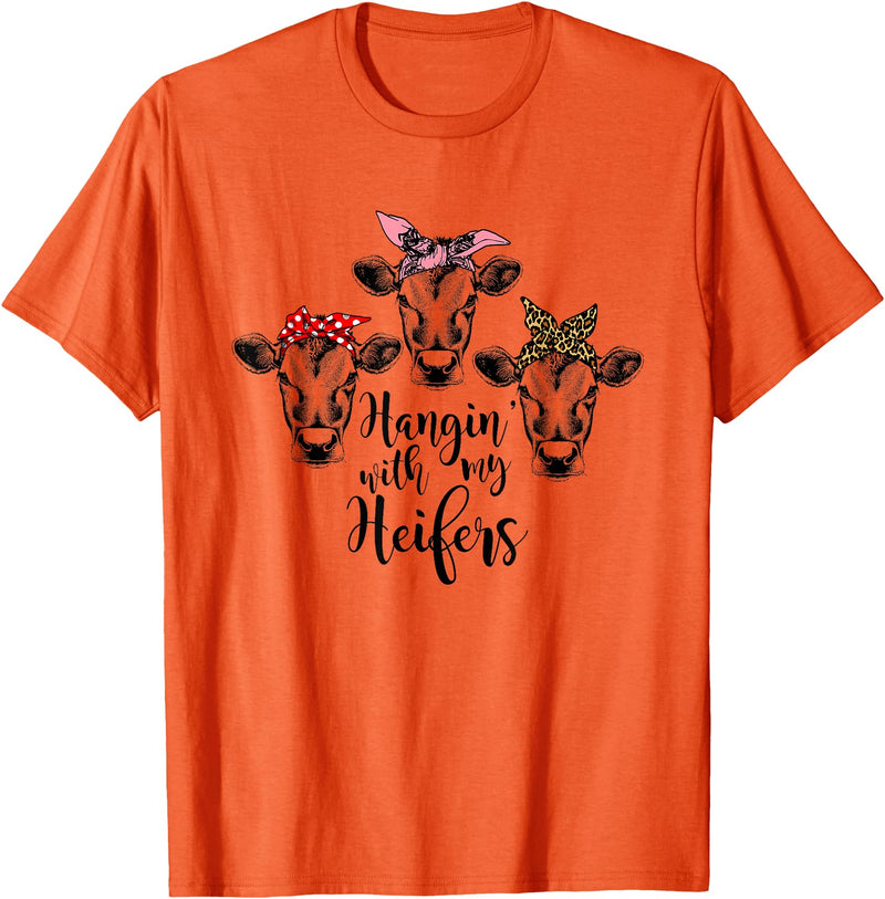 funny heifer tshirt Cute Women's Hanging With My Heifers Bandana T-Shirt T-Shirt - Orange