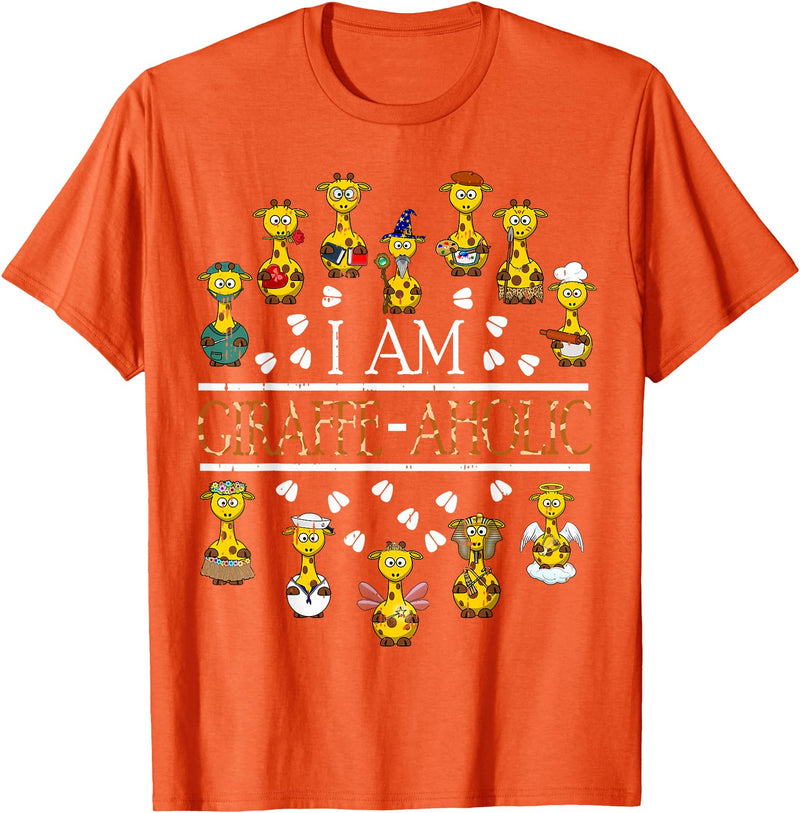 Funny Cute Animals Gift Idea Giraffe Aholic Animal Wildlife Safari Giraffe Lover Gift T-Shirt - Orange