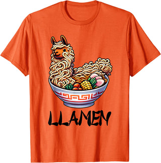 Alpaca LLama Lama Llamen Ramen Chinese Food Llamen Noodles Chinese Food Alpaca Llama Lover T-Shirt - Orange