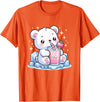 Cute Japanese Kawaii Animals Drinking Milk Co. Cute Kawaii Style Polar Bear Drinking Strawberry Milk T-Shirt - Orange