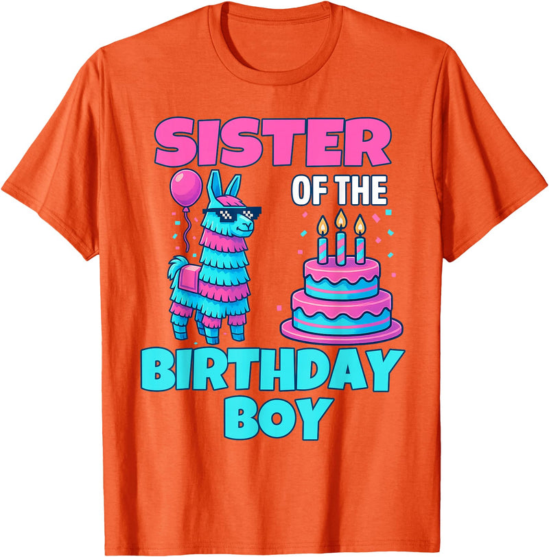 gaming gamer Birthday Llama Pinata Family Apparel Sister Birthday Boy Llama Pinata Party family mathing women T-Shirt - Orange