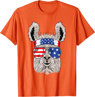 Mega USA Patriotic Animal Shirts USA Patriotic Llama Shirt - July 4th T-shirt - Alpaca T-Shirt - Orange